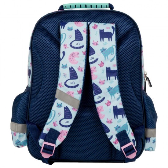 Cleo & Frank ergonómikus iskolatáska és hátizsák, kék-rózsaszín, cicás