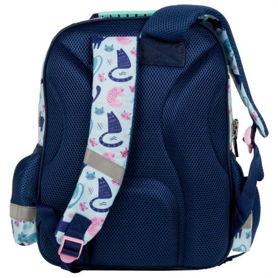 Cleo & Frank ergonómikus iskolatáska és hátizsák, kék-rózsaszín, cicás