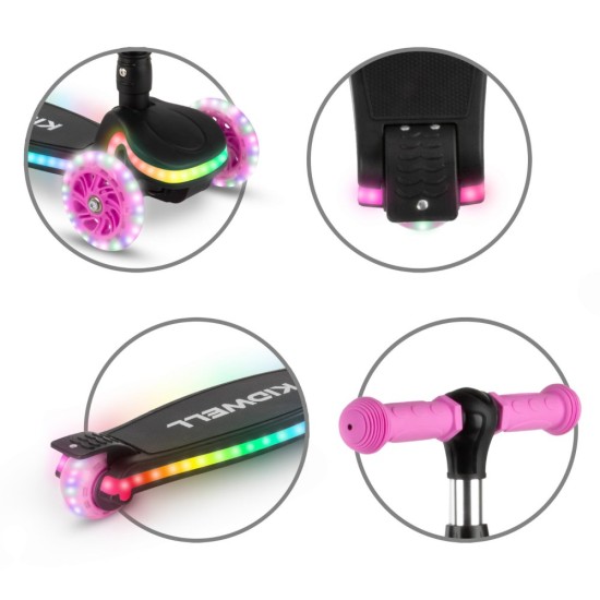 Kidwell LUMO 3 kerekű gyerekroller, LED Pink, rózsaszín