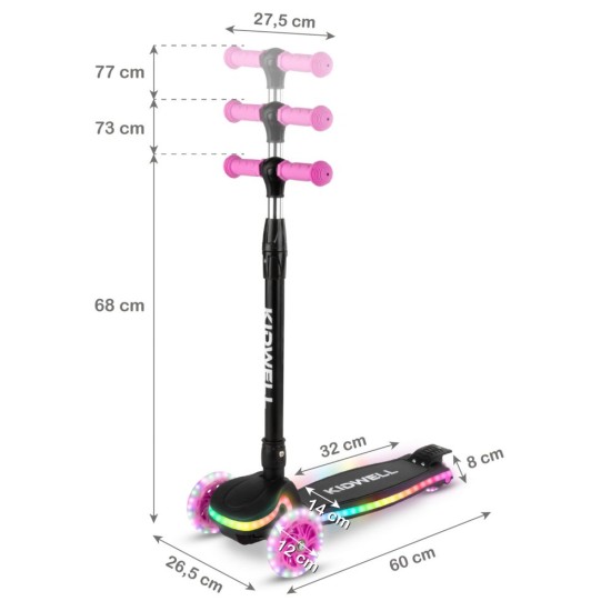 Kidwell LUMO 3 kerekű gyerekroller, LED Pink, rózsaszín