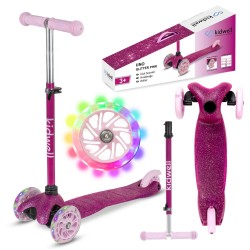Kidwell UNO Glitter Pink háromkerekű gyerekroller LED kerekekkel