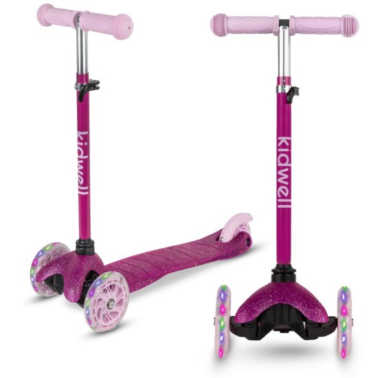 Kidwell UNO Glitter Pink háromkerekű gyerekroller LED kerekekkel