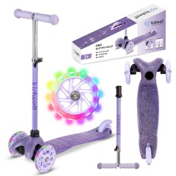 Kidwell UNO Glitter Violet háromkerekű gyerekroller LED kerekekkel