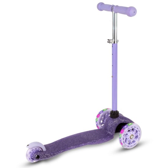Kidwell UNO Glitter Violet háromkerekű gyerekroller LED kerekekkel