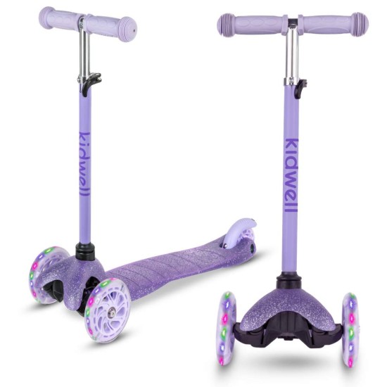 Kidwell UNO Glitter Violet háromkerekű gyerekroller LED kerekekkel