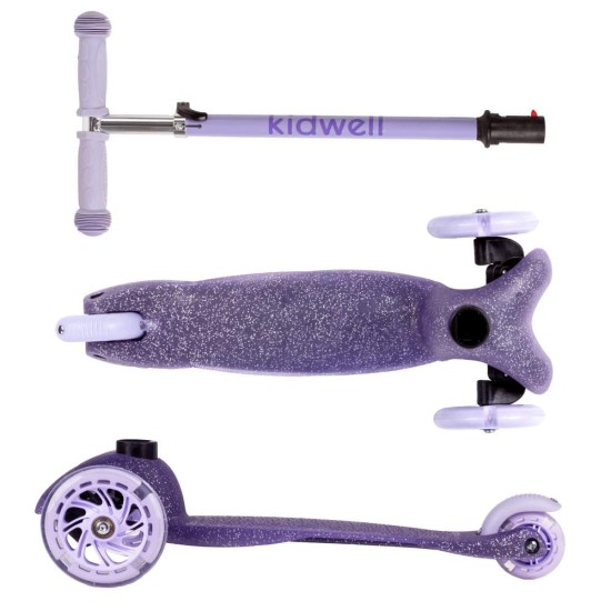 Kidwell UNO Glitter Violet háromkerekű gyerekroller LED kerekekkel