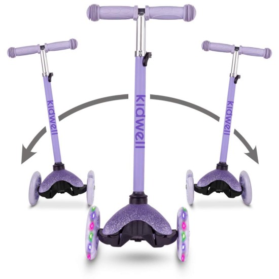 Kidwell UNO Glitter Violet háromkerekű gyerekroller LED kerekekkel