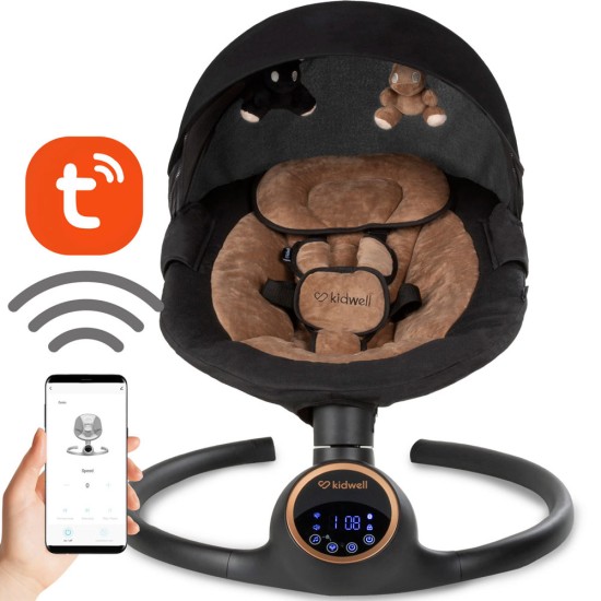 Kidwell REVE 2 az 1-ben ringató-zenélő elektromos babahinta és pihenőszék, fekete/arany
