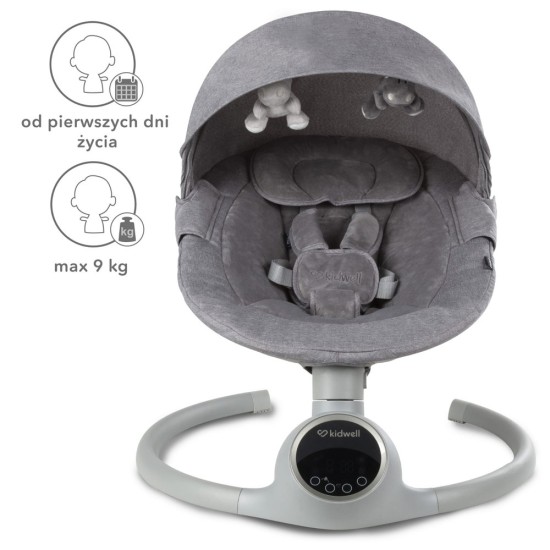 Kidwell REVE 2 az 1-ben ringató-zenélő elektromos babahinta és pihenőszék, szürke/ezüst