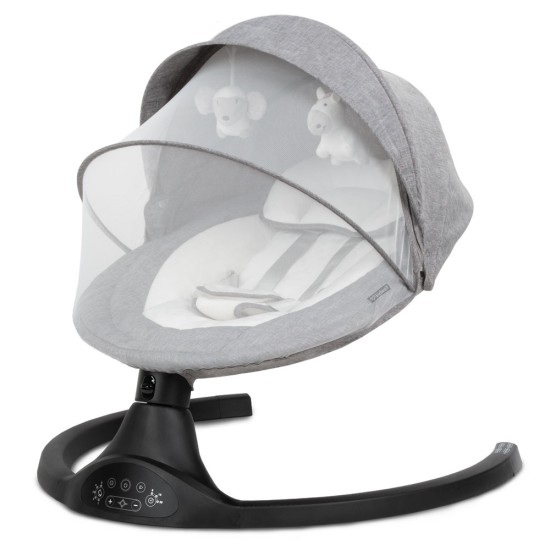 LUXI 2 az 1-ben, ringató-zenélő elektromos babahinta és pihenőszék, sötét melange fekete talppal
