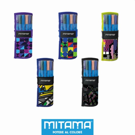 Feltekerhető tolltartó, színes geometrikus mintákkal, fiúknak - Mitama