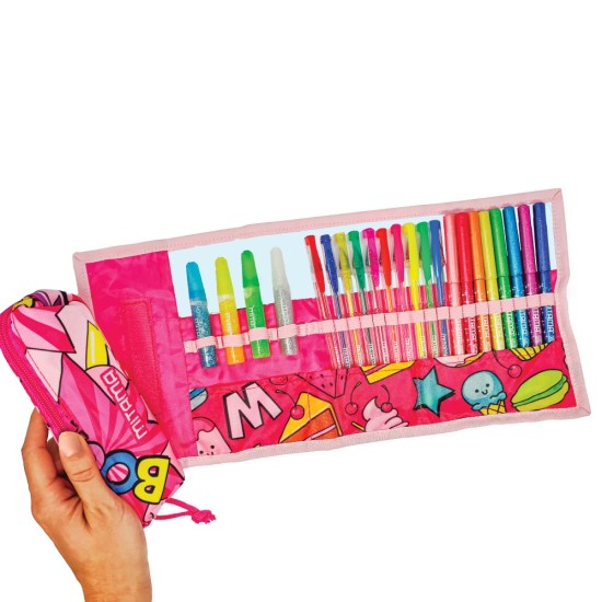 Feltekerhető tolltartó, színes geometrikus mintákkal, lányoknak - Mitama