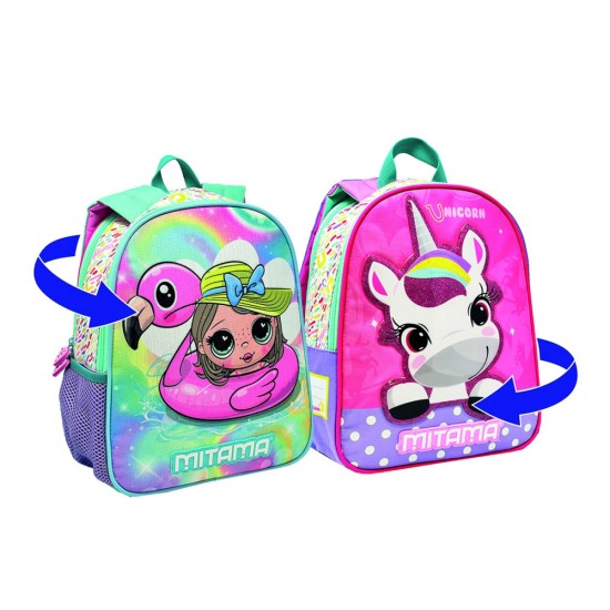 Dupla mintás hátizsák óvodásoknak, kislány és unikornis mintákkal - Mitama