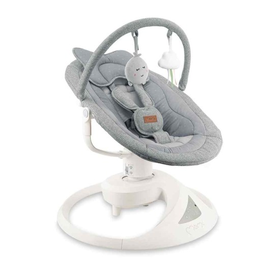 MoMi Pearl ringató-zenélő elektromos babahinta és pihenőszék, szürke