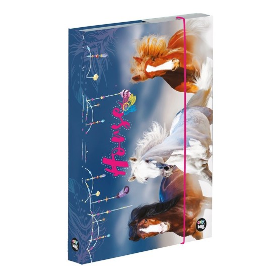 Jumbo füzetbox, füzettartó, gumis mappa, A/4, Wild Horses, vadlovak