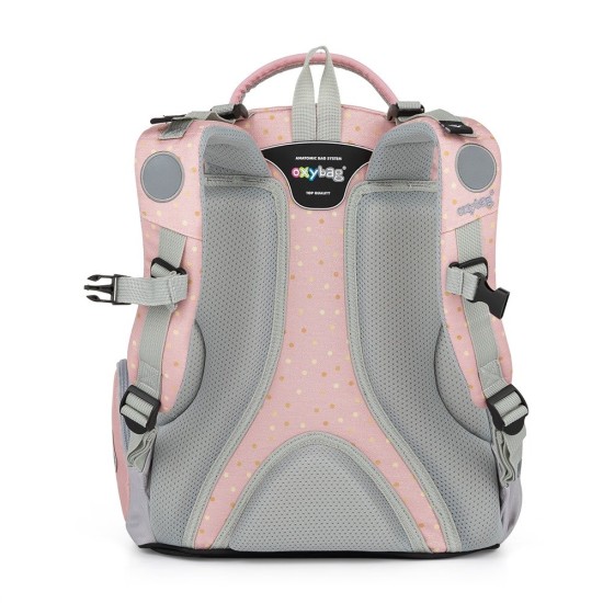 OXY GO Butterfly iskolatáska szett tolltartóval és tornazsákkal, pillangós, gold – pink – 3 részes szett