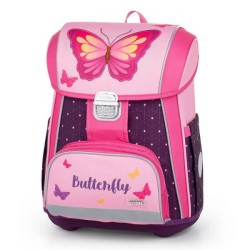 PREMIUM COOL BUTTERFLY ergonomikus iskolatáska elsősöknek, rózsaszín pillangós