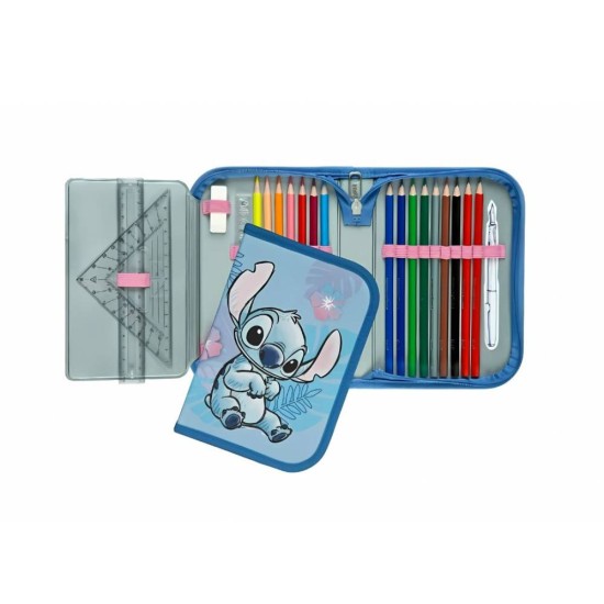 Egyrekeszes, felszerelt, kihajtható tolltartó, Stitch Scooli