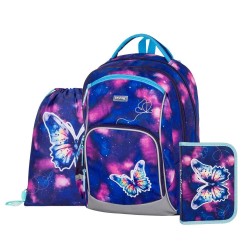 Butterfly Oxy Go iskolatáska szett lányoknak, tornazsákkal és tolltartóval, pillangós