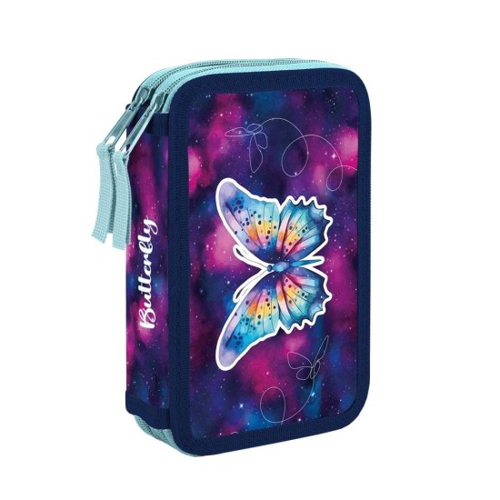 Butterfly Oxy Go kétrekeszes tolltartó lányoknak, felszerelés nélkül, pillangós