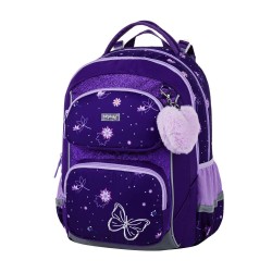 Flowers Oxy Jumper iskolatáska szett lányoknak, tornazsákkal és tolltartóval, sötétlila