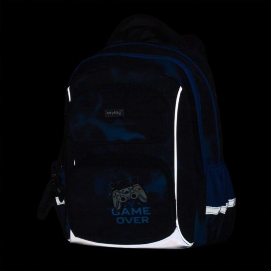 Gamer Oxy Jumper iskolatáska szett fiúknak, tornazsákkal és tolltartóval, sötétkék