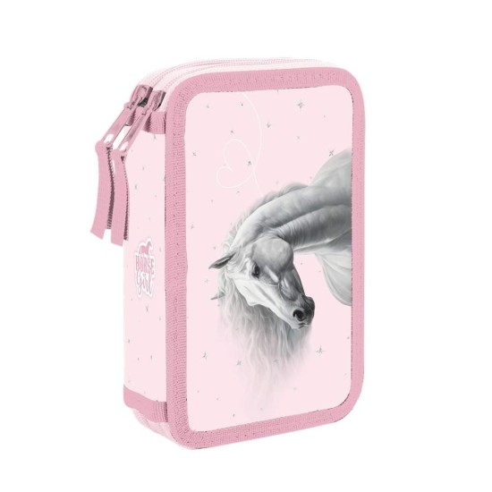 Horse Romantic Premium Light kétrekeszes tolltartó lányoknak, felszerelés nélkül, rózsaszín, lovas