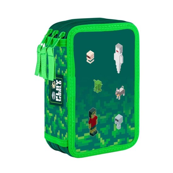 Minecraft Playworld Oxy Go háromrekeszes tolltartó fiúknak, felszerelés nélkül, zöld
