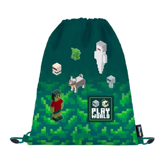 Minecraft Playworld Oxy Go iskolatáska szett fiúknak, tolltartóval és tornazsákkal, zöld