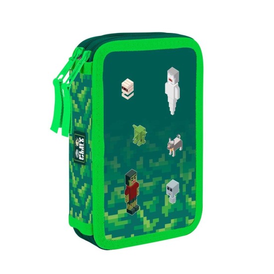 Minecraft Playworld Oxy Go kétrekeszes tolltartó fiúknak, felszerelés nélkül, zöld