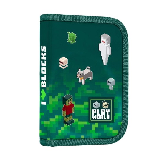 Minecraft Playworld Premium Light egyrekeszes kihajtható tolltartó fiúknak, felszerelés nélkül
