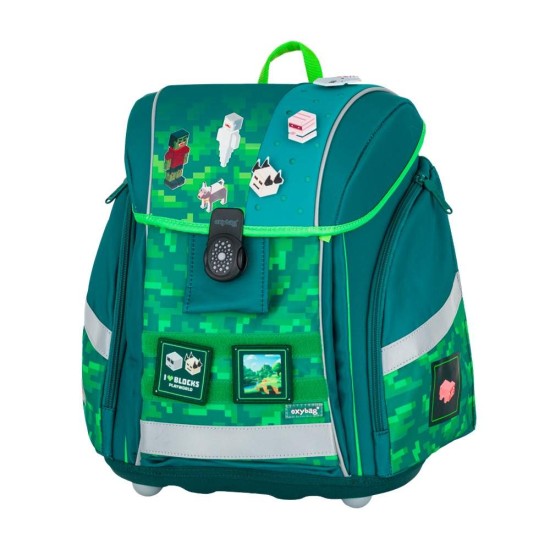 Minecraft Playworld Premium Light iskolatáska szett fiúknak, tornazsákkal és tolltartóval, zöld