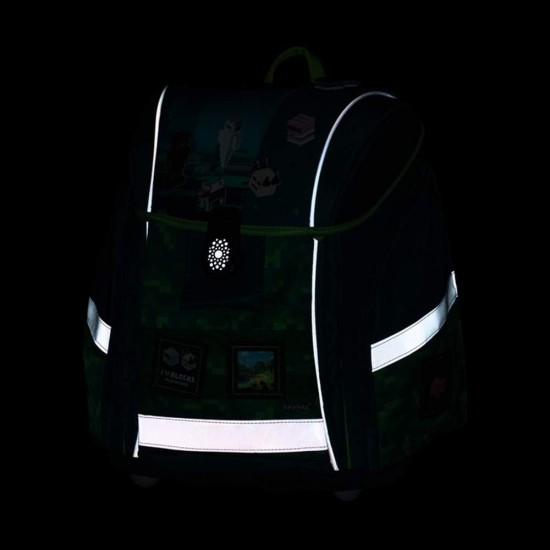 Minecraft Playworld Premium Light iskolatáska szett fiúknak, tornazsákkal és tolltartóval, zöld