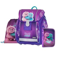 Monsters Premium Light iskolatáska szett lányoknak, tolltartóval és tornazsákkal, lila