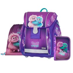 Monsters Premium Light iskolatáska szett lányoknak, tolltartóval és tornazsákkal, lila