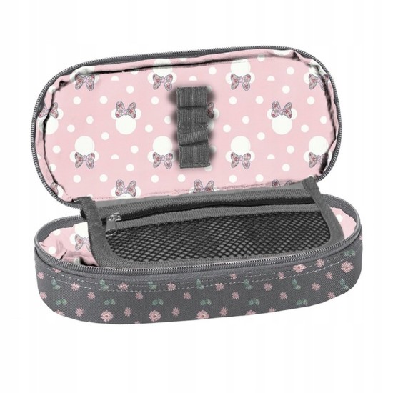 DISNEY MINNIE ovális egyrekeszes tolltartó lányoknak, szürke-rózsaszín