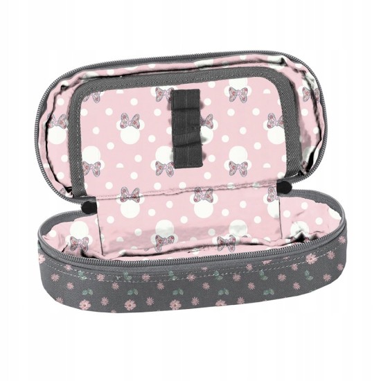 DISNEY MINNIE ovális egyrekeszes tolltartó lányoknak, szürke-rózsaszín