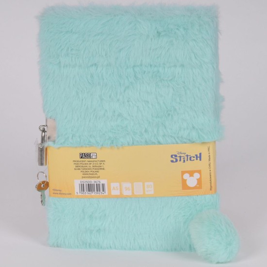 Disney Stitch szörmés, kulcsos titkos napló, türkiz