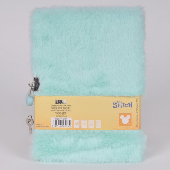 Disney Stitch szörmés, kulcsos titkos napló, türkiz