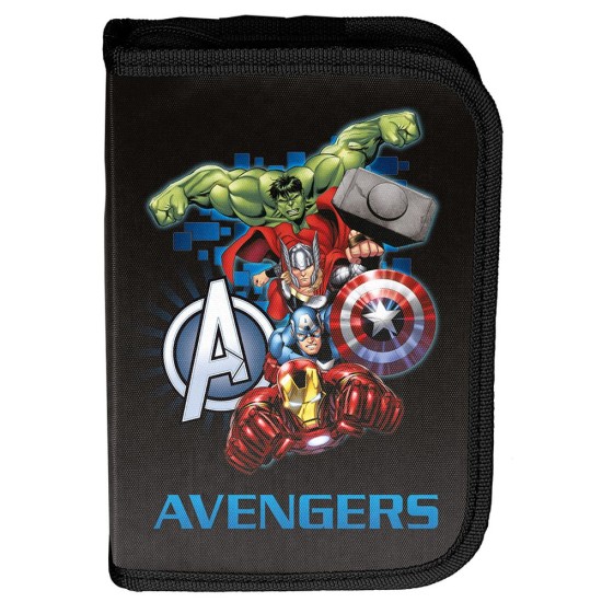 MARVEL AVENGERS kihajtható egyrekeszes tolltartó fiúknak, felszerelés nélkül, fekete
