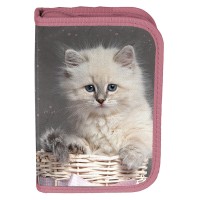 PASO CAT egyrekeszes kihajtható tolltartó lányoknak, felszereléssel, fehér cicás
