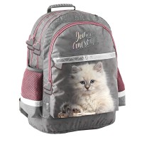 PASO CAT kétrekeszes ergonomikus iskolatáska és hátizsák lányoknak, fehér cicás