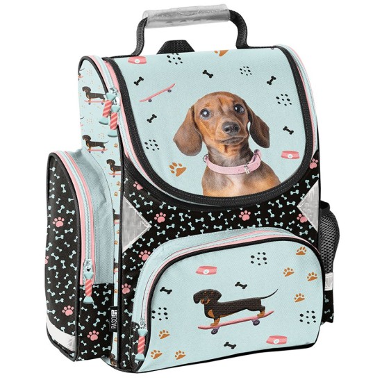 Paso ergonomikus iskolatáska elsősöknek, kutyás, türkiz