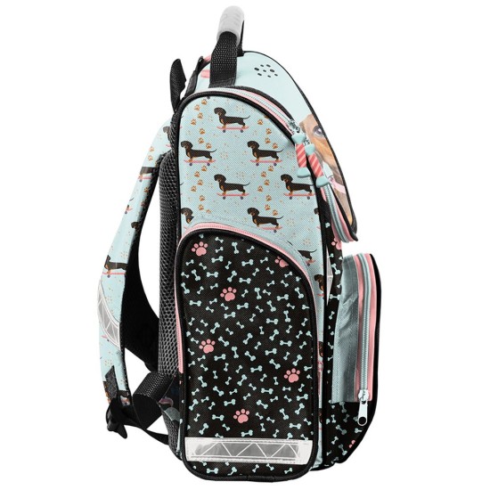 Paso ergonomikus iskolatáska elsősöknek, kutyás, türkiz