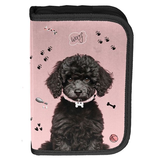 Paso kihajtható tolltartó egyrekeszes, felszerelés nélkül, kutyás, rózsaszín