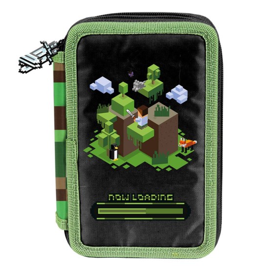 Paso Minecraft World háromrekeszes tolltartó fiúknak, felszereléssel