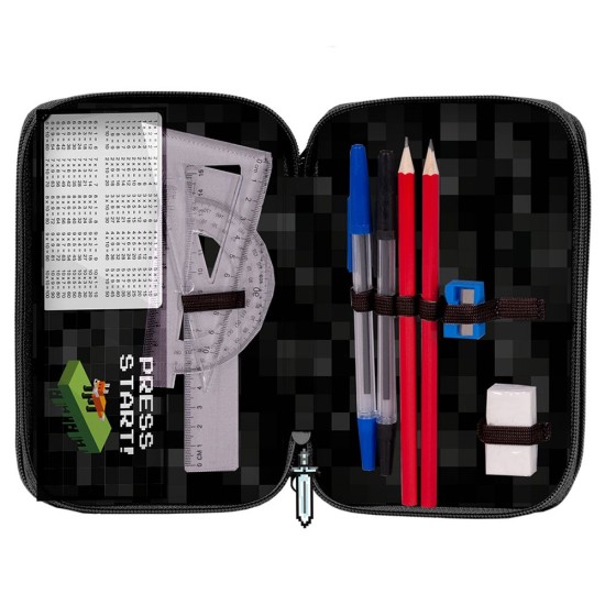 Paso Minecraft World háromrekeszes tolltartó fiúknak, felszereléssel