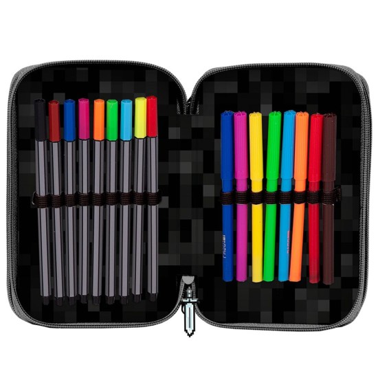 Paso Minecraft World háromrekeszes tolltartó fiúknak, felszereléssel