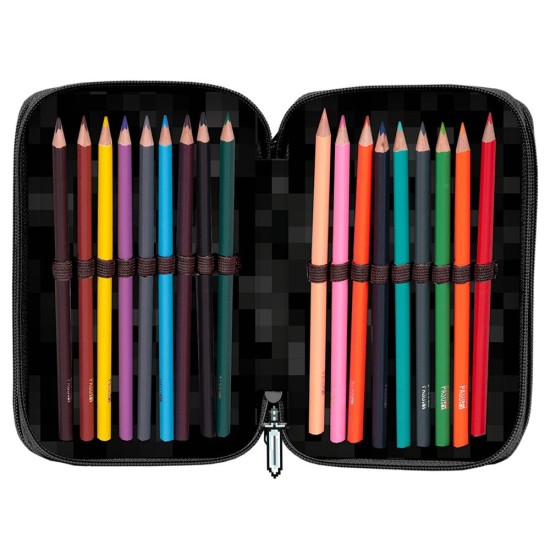 Paso Minecraft World háromrekeszes tolltartó fiúknak, felszereléssel