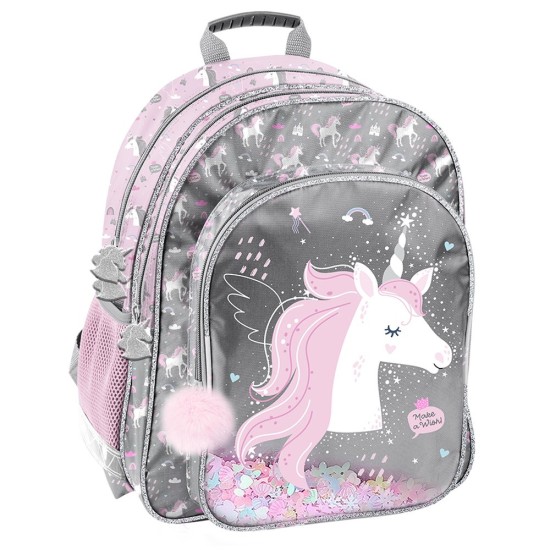 PASO UNICORN kétrekeszes iskolatáska és hátizsák lányoknak, rózsaszín unikornis